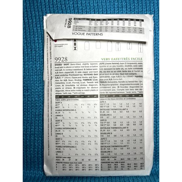 Vogue sewing pattern 9928 straight skirt knee midi 14 16 18 - Picture 4 of 10